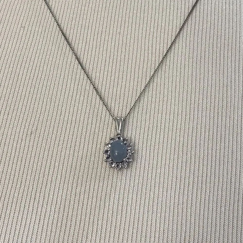 Genuine Ocean Blue Opal & Tanzanite Halo Pendant Necklace 1.62 ct. .925